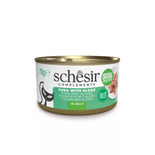 Schesir Hrană umedă complementară pentru pisici adulte cu ton și alge în aspic 70 g