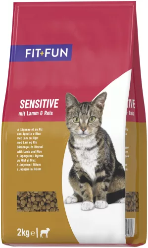 Fit+Fun Sensitive Hrană uscată pentru pisici adulte cu miel și orez 2 kg