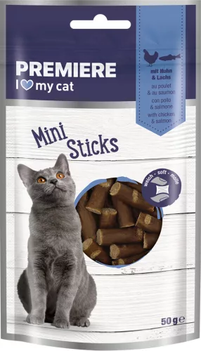 Premiere Mini Sticks Recompense pentru pisici cu pui și somon 4x10 g