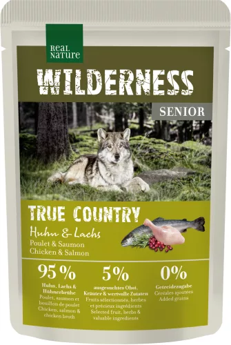 Real Nature Wilderness Hrană umedă pentru câini senior, cu pui și somon 100 g