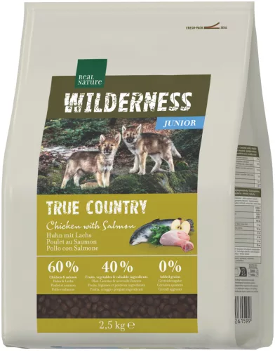 Real Nature Wilderness Hrană uscată pentru câini junior, cu pui și somon 2,5 kg