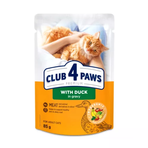 Club 4 Paws Hrană umedă pentru pisici adulte cu rață 85 g