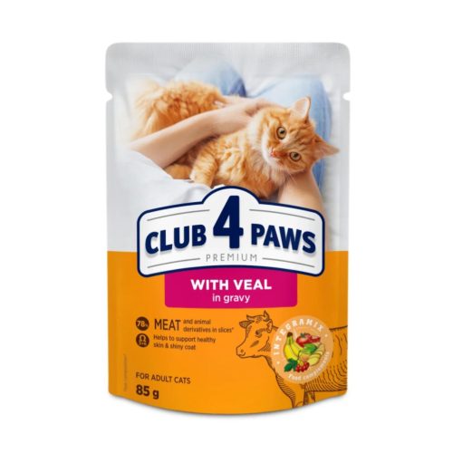 Club 4 Paws Hrană umedă pentru pisici adulte cu vițel 85 g