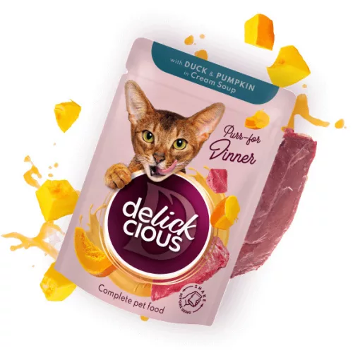 Delickcious Fâșii cu rață și dovleac în supă cremă 85 g
