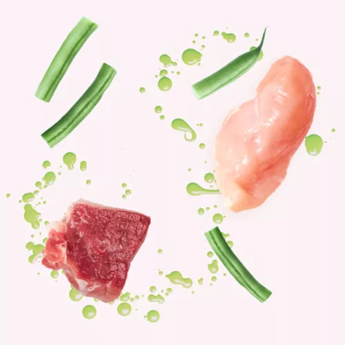 Delickcious Bucățele cu miel, piept de pui și fasole verde în aspic 85 g