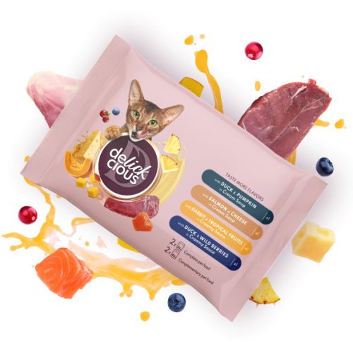 Delickcious Fășii cu somon și brânză 2x85 g & Fășii cu rață și dovleac 2x80 g