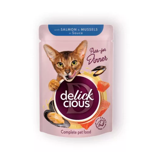 Delickcious Bucățele cu somon și midii în sos 85 g