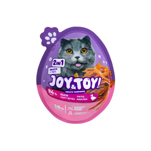 JOY&TOY! Soft Bites Recompensă pentru pisici 2 în 1 felii cu rață și jucărie surpriză 20 g  