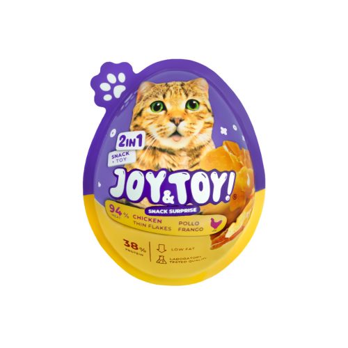 JOY&TOY! Thin Flakes Recompensă pentru pisici 2 în 1 felii cu pui și jucărie surpriză 20 g  