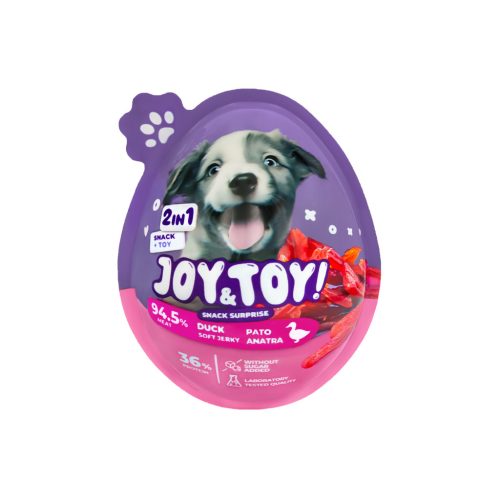 JOY&TOY! Soft Jerky Recompensă pentru câini 2 în 1 felii cu rață și jucărie surpriză 20 g  