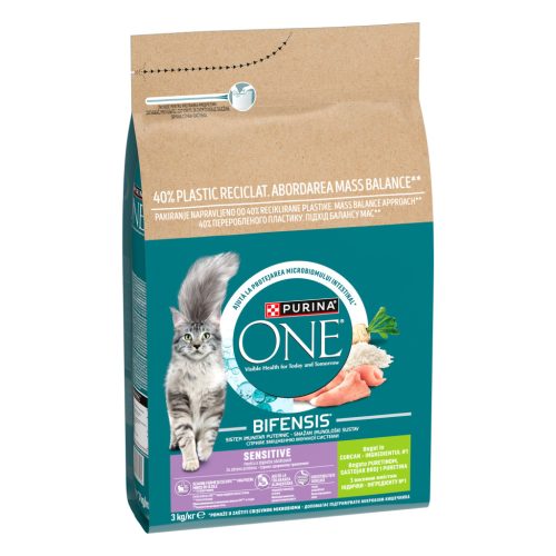 Purina One Sensitive Hrană uscată pentru pisici cu curcan și orez 3 kg