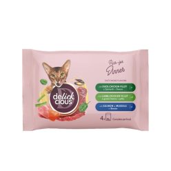   Delickcious Bucățele cu rață, pui și spanac, cu miel, pui și fasole verde, cu somon și midii 4 x 85 g