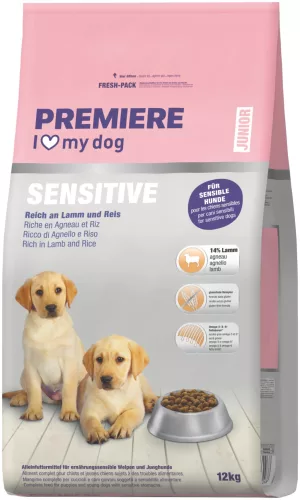 Premiere Sensitive Hrană uscată pentru câini junior, cu miel și orez 12 kg