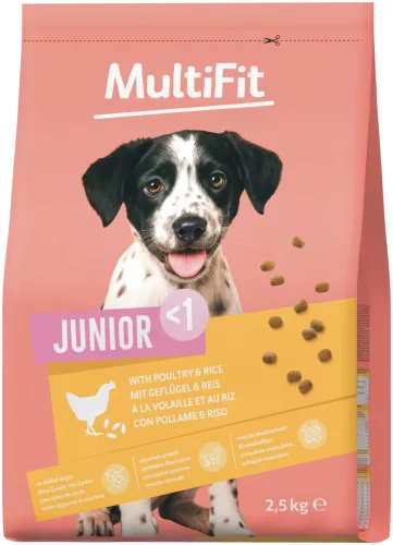 MultiFit Hrană uscată pentru câini juniori cu pasăre și orez 2,5 kg