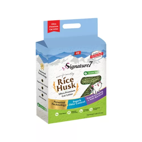 Signature7 Rice Husk Așternut aglomerant pentru litieră cu ceai verde 7 L