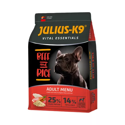 Julius K9 Vital Essentials Hrană uscată pentru câini adulți cu vită și orez 3 kg