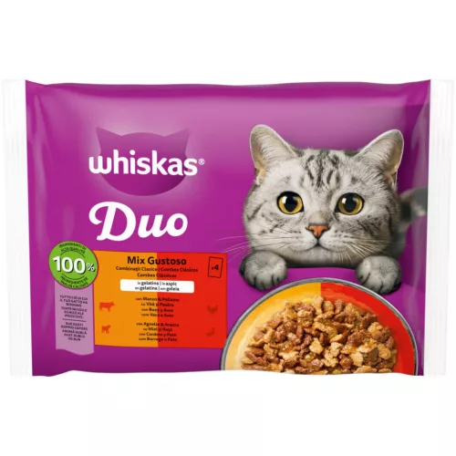 Whiskas Duo Hrană umedă pentru pisici adulte cu mix de carne 4x85 g