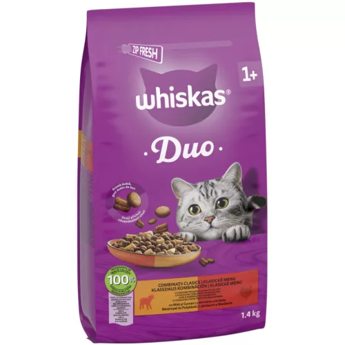 Whiskas Duo Hrană uscată pentru pisici adulte cu miel și curcan 1,4 kg