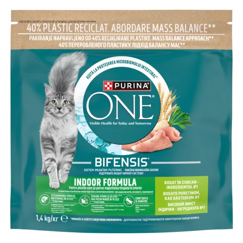 Purina One Indoor Hrană uscată pentru pisici adulte cu curcan și cereale 1,4 kg