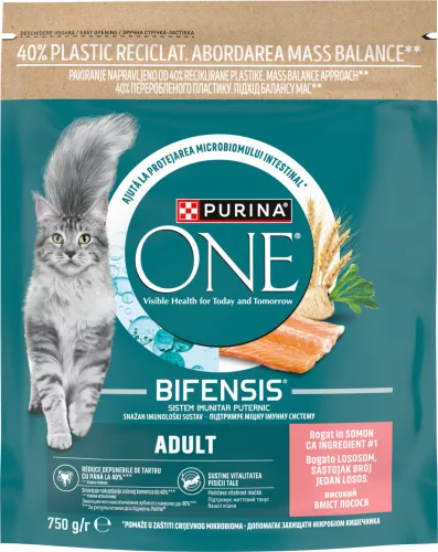 Purina One Hrană uscată pentru pisici adulte cu somon și cereale 750 g