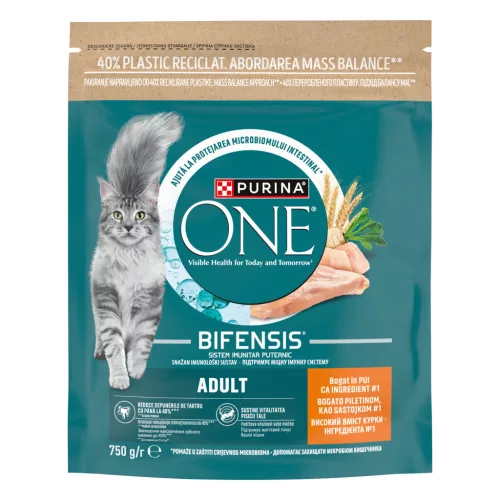 Purina One Hrană uscată pentru pisici adulte cu pui și cereale 750 g