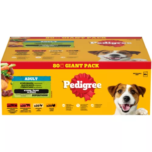 Pedigree Hrană umedă pentru câini adulți, cu selecții de carne în sos 80 x 100 g