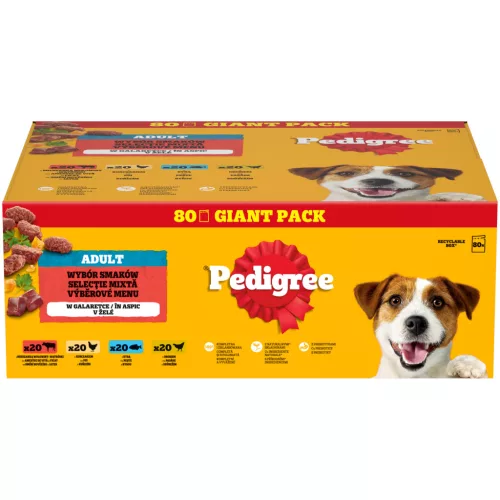 Pedigree Hrană umedă pentru câini adulți, selecții de carne în aspic 80 x 100 g