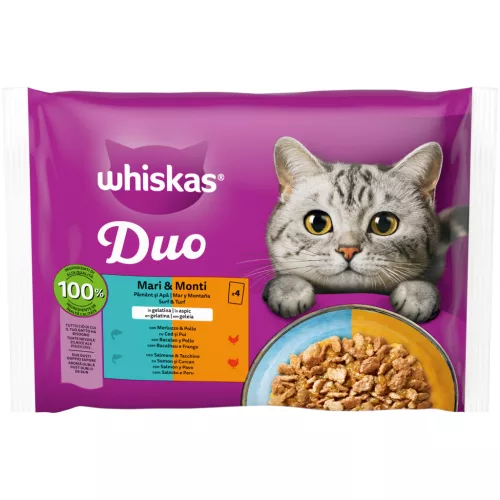 Whiskas Duo Hrană umedă pentru pisici adulte cu selecții de pește în aspic 4 x 85 g