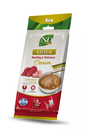 N&D Prime Recompense cremoase pentru pisoi cu pui și ton 4 x 15 g
