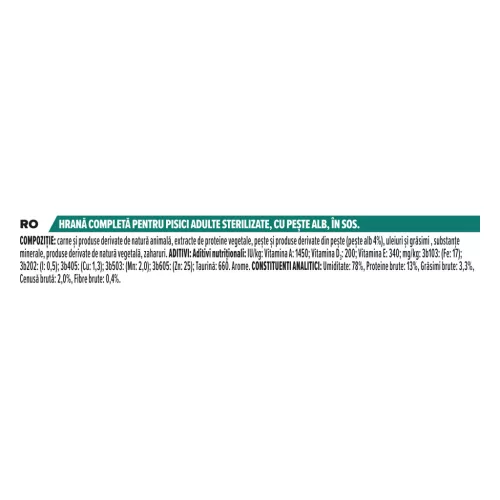 Pro Plan Sterilised Maintenance Hrană umedă pentru pisici adulte, cu pește alb în sos 10 x 85 g