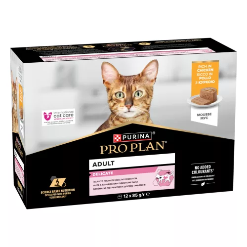 Pro Plan Delicate Digestion Hrană umedă pentru pisici adulte, cu pui 12 x 85 g