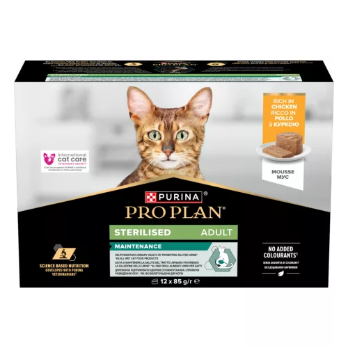 Pro Plan Sterilised Maintenance Hrană umedă pentru pisici adulte, cu pui 12 x 85 g