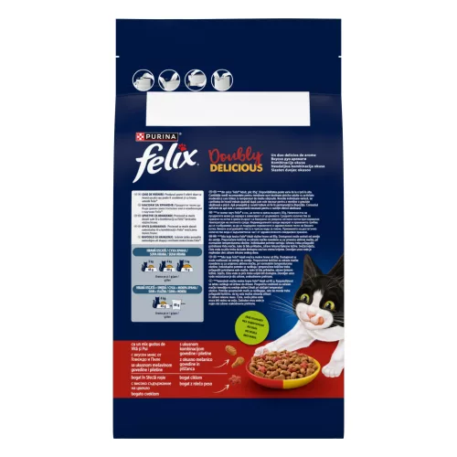 Felix Doubly Delicious Hrană uscată pentru pisici adulte, cu pui şi vită 1,4 kg