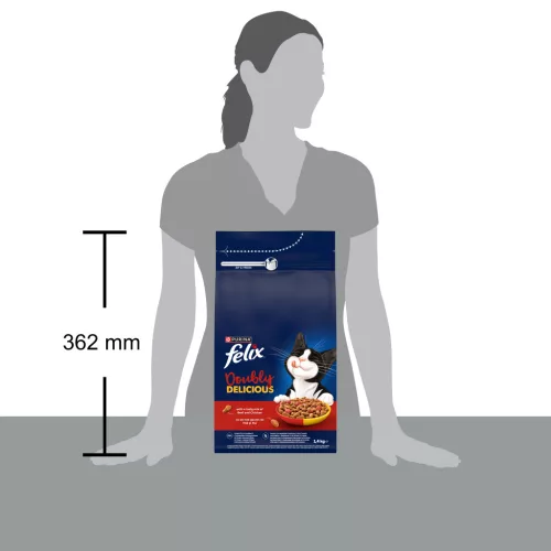 Felix Doubly Delicious Hrană uscată pentru pisici adulte, cu pui şi vită 1,4 kg