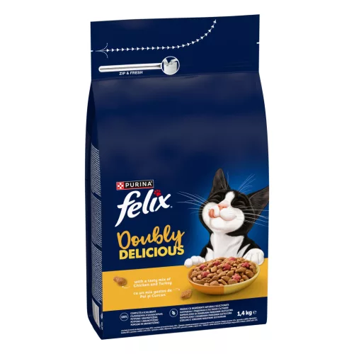 Felix Doubly Delicious Hrană uscată pentru pisici adulte, cu pui şi curcan 1,4 kg