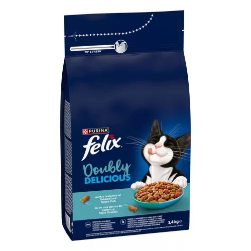 Felix Doubly Delicious Hrană uscată pentru pisici adulte, cu somon și pește 1,4 kg
